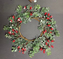 PMX5000-14 - 14” Frosted berry Boxwood wreath ( 6” candle will fit in the middle)
