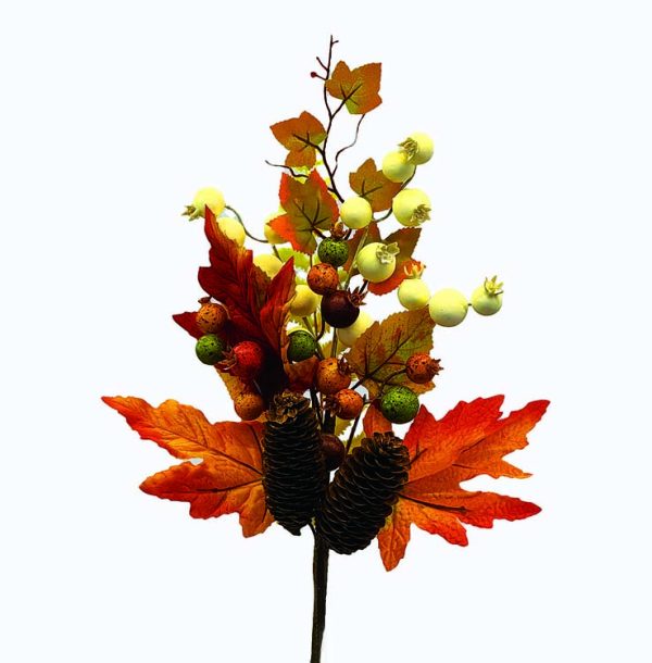 SBF2037- 18" Fall Leaf/Cone Berry Fancy Pick - Each