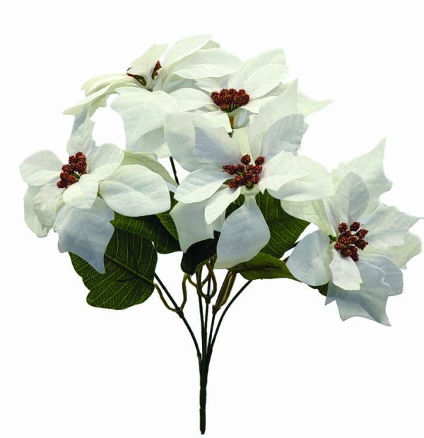 SBX04103WT - 5" White Velvet Poinsettia x5- "each"